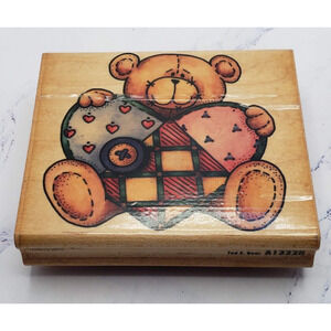 Ted E Bear Quilt Heart Buttons Stuffed Teddy Bear Rubber Stampede Rubber Stamp